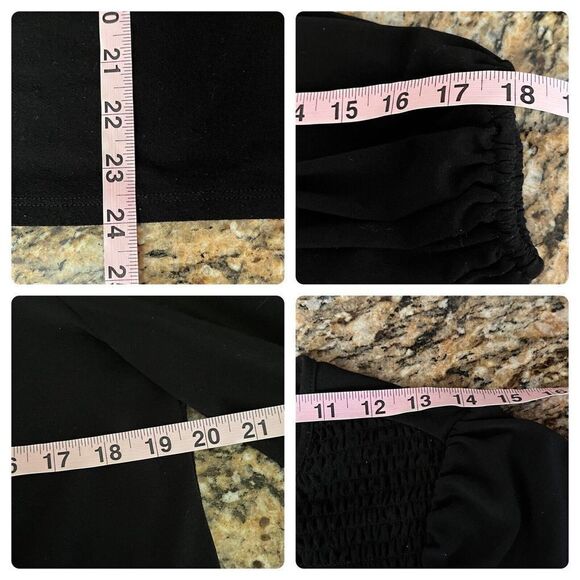 Adrianna Papell Black Smocked Crepe Blouse M – Goth Grunge Boho Dark Feminine - Picture 6 of 11